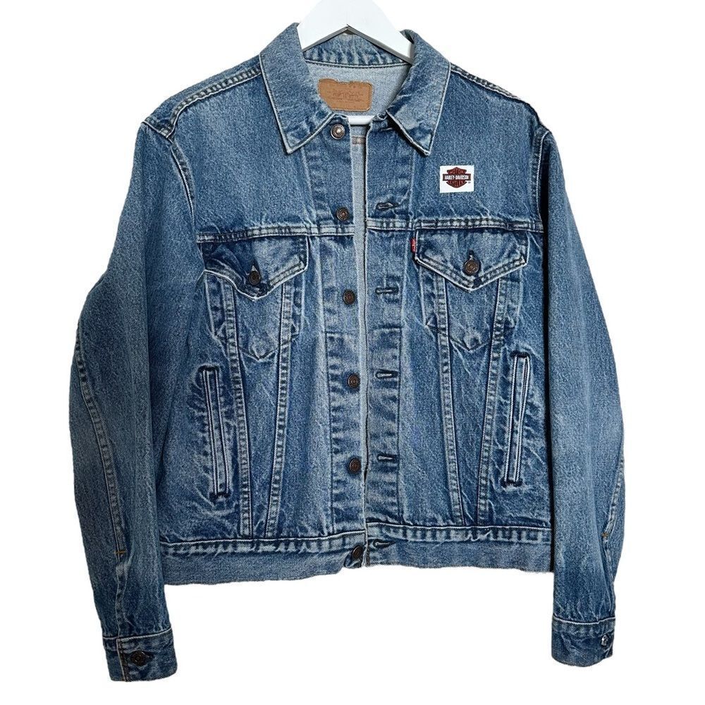 Vintage Levi Harley Davidson Reworked Upcycled Trucker Denim Jean Jacket - Picture 6 of 8